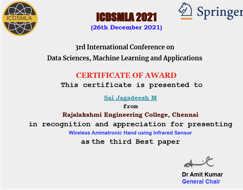 Best Paper Award Certificate